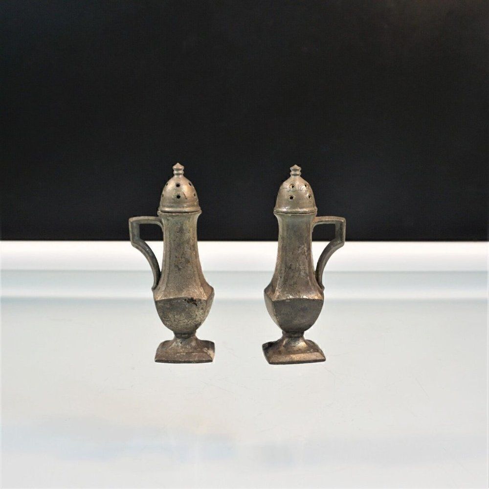 Antique 1890s Art Deco Salt And Pepper Shakers ACME 107 Pewter